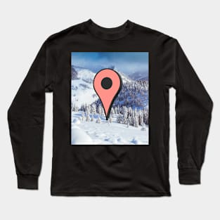 Wish I was there (google marker snowy mountain) Long Sleeve T-Shirt